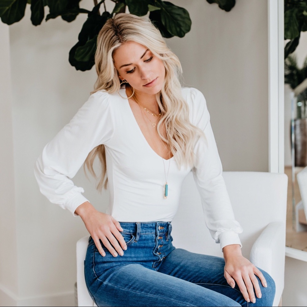 LAST‼️ Penelope Billowed Bodysuit-White - Picture 3 of 8